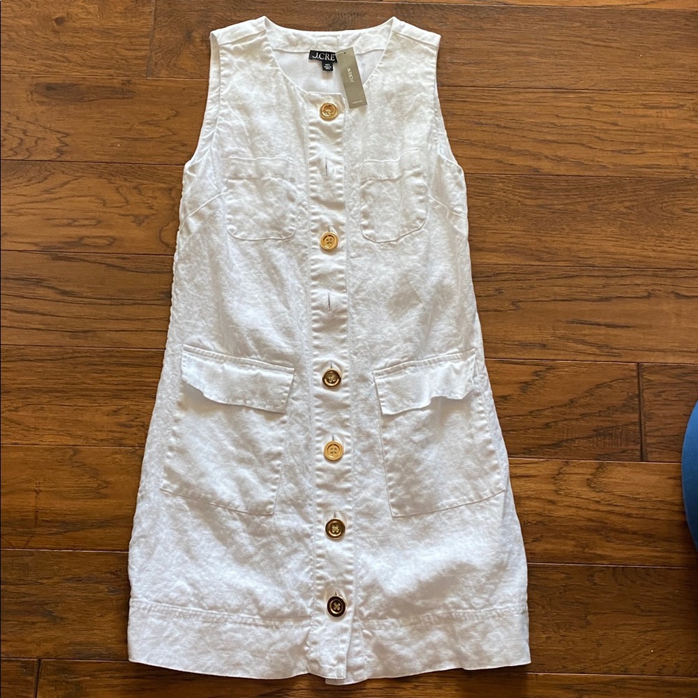 J. Crew White Sleeveless Button-Front Dress